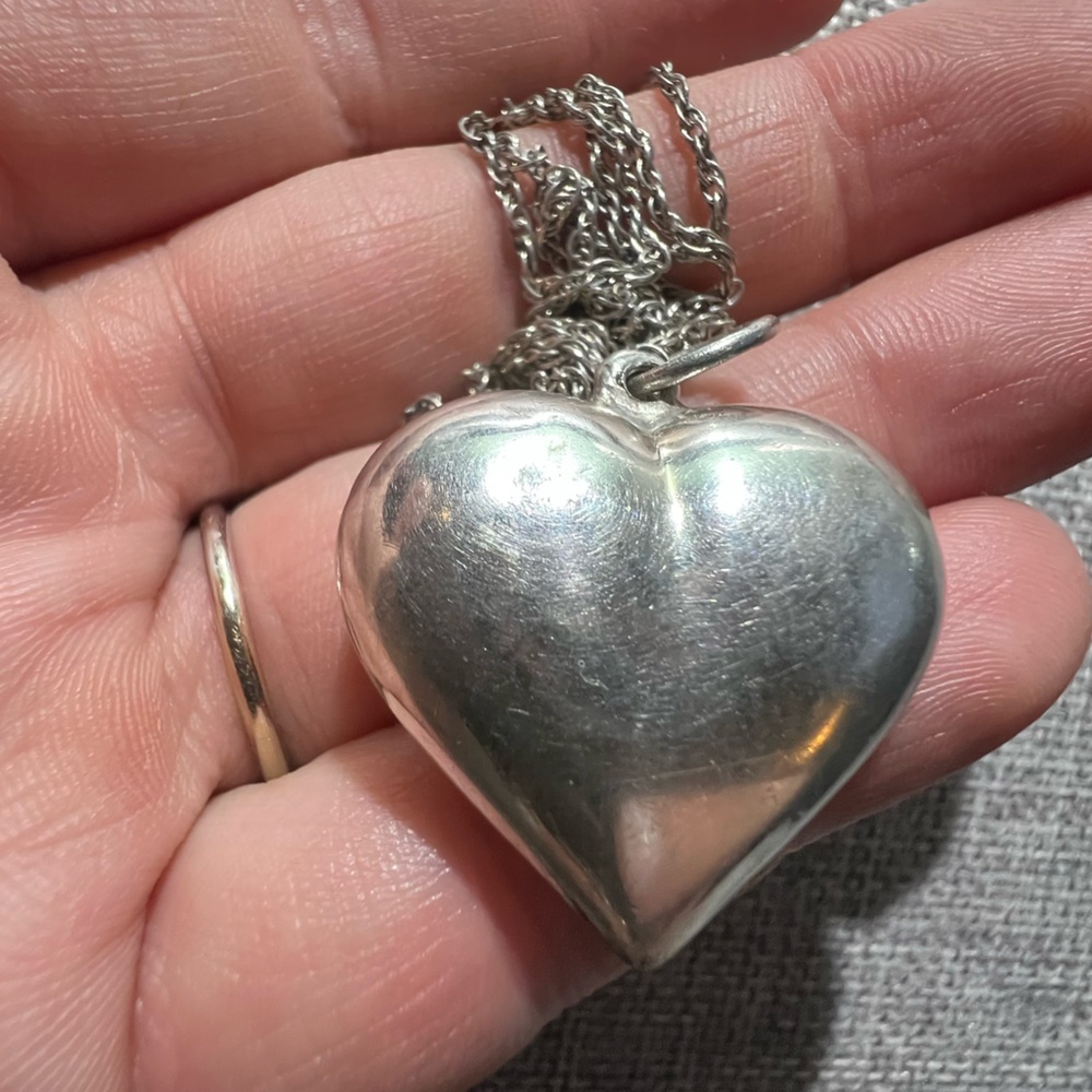 Sterling Silver Puffy Heart Pendant Necklace
